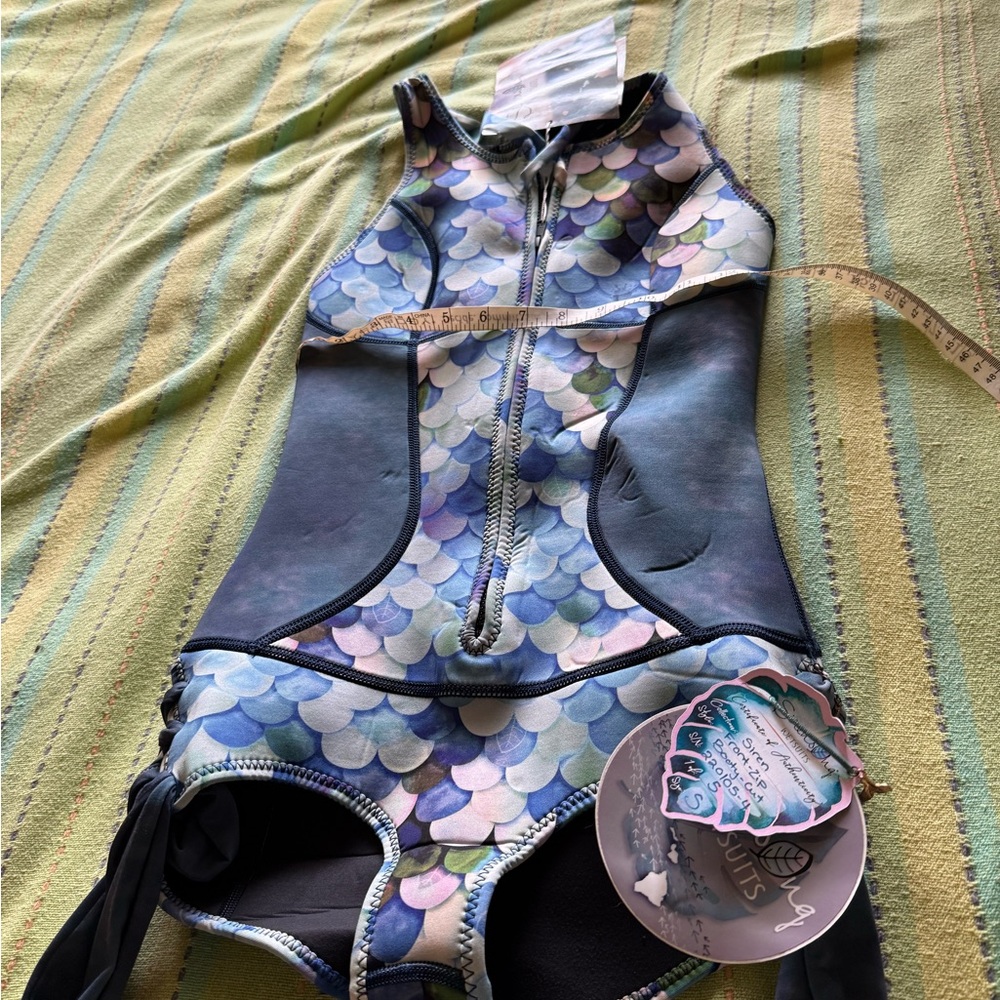 Blue and White One Piece Swimsuit - Picture 4 of 8